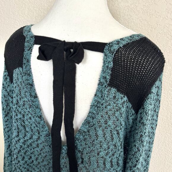 Maurices Sweater Crochet Knit Dress Sz 2 Teal Blue Tunic Long Sleeve Bow Back - Picture 8 of 15